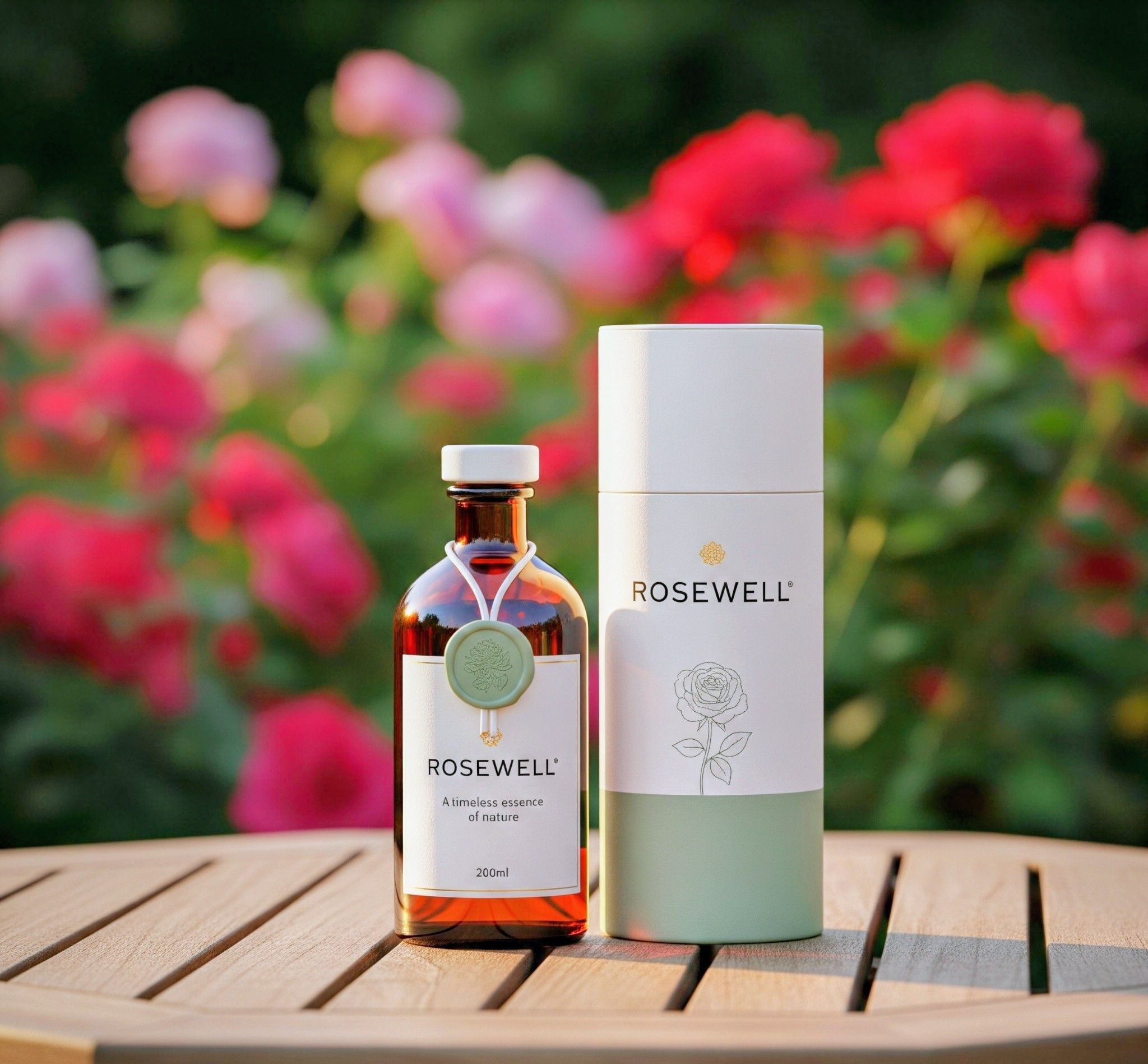 Fond d'écran d'un jardin et d'un flacon de Rosewell